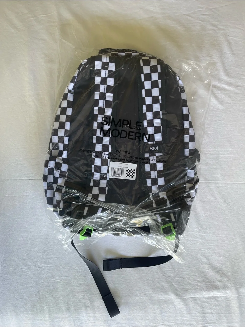 Simple Modern Black & White Checkered Backpack with Neon Green Accents